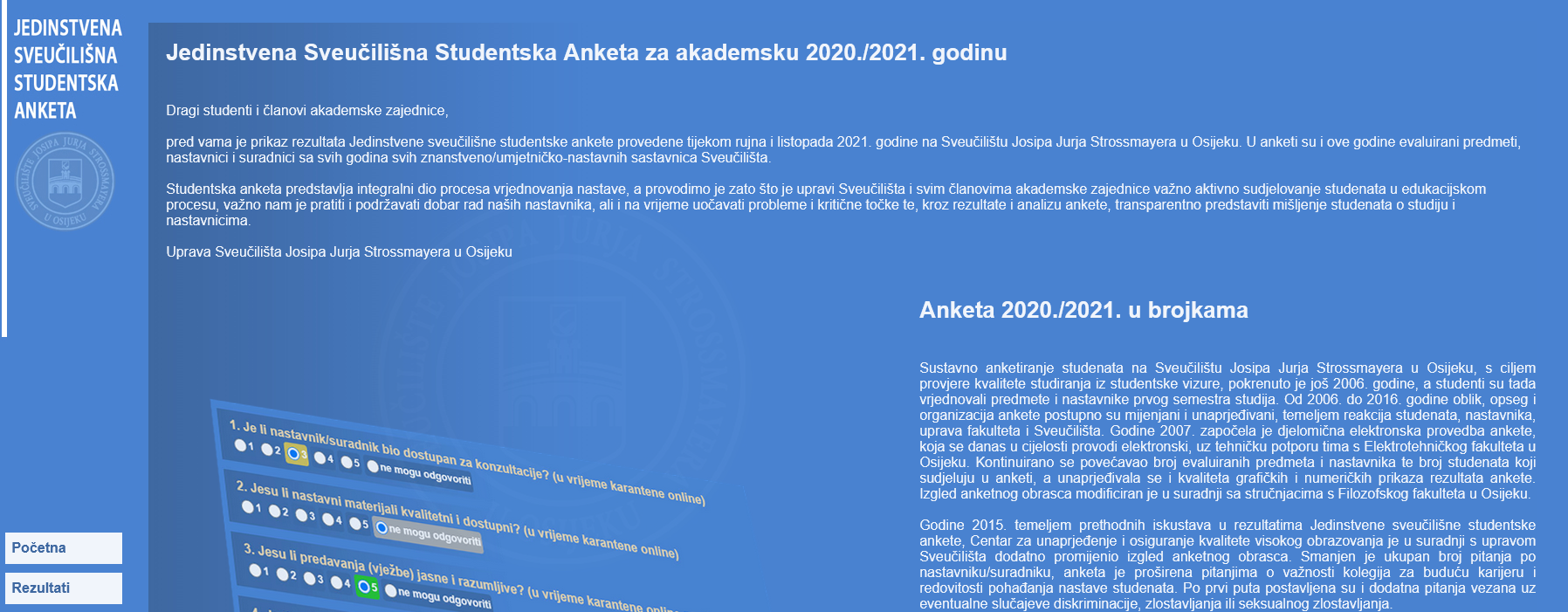 Rezultati Jedinstvene Sveučilišne ankete za akademsku godinu 2020./2021.